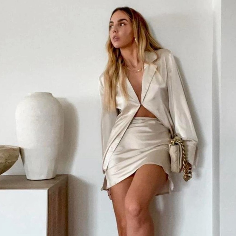 rumored satin shirts and skirt set